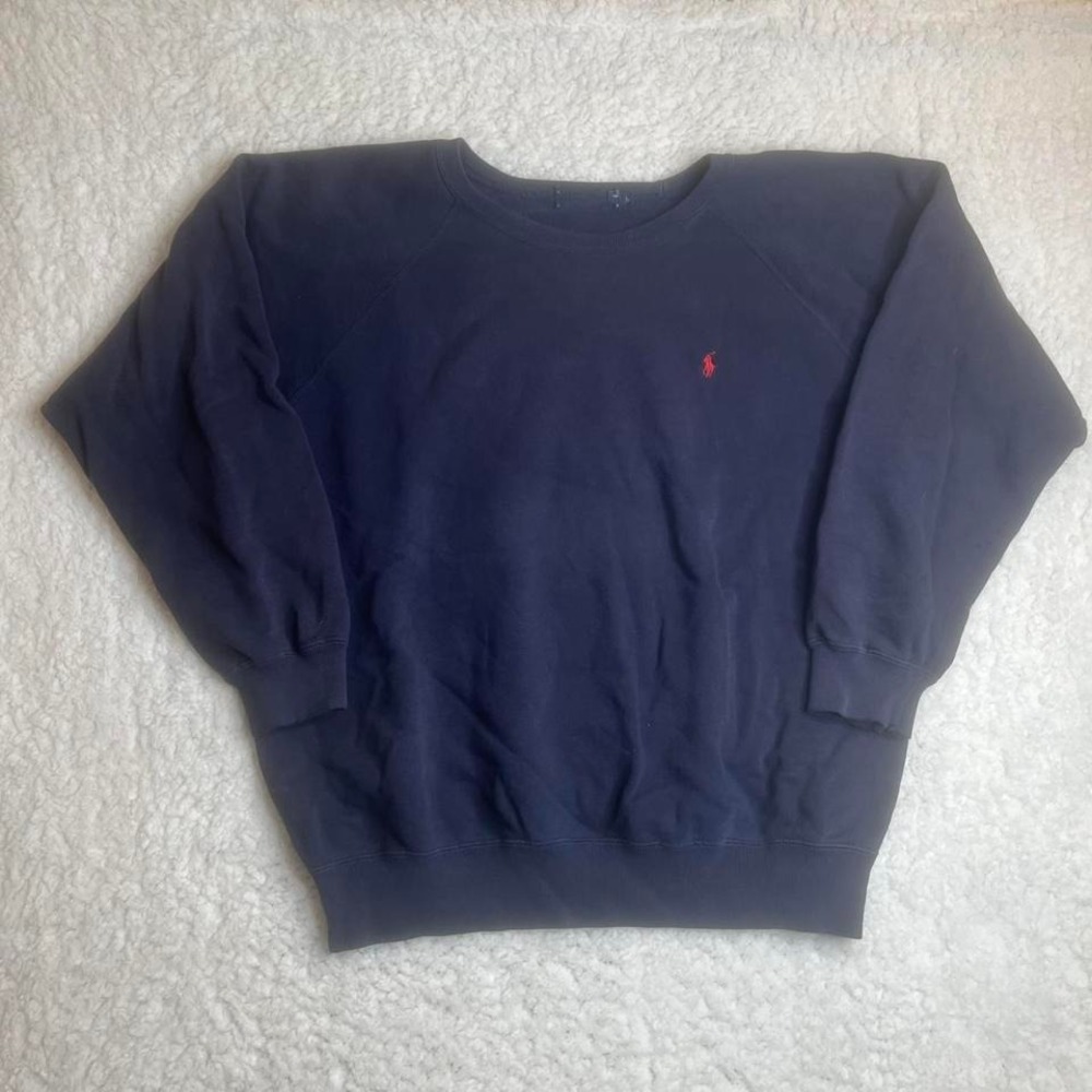 Vintage polo Ralph Lauren blue men's crew neck sweatshirt 90s drop shoulder boxy